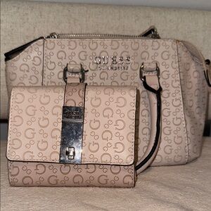 Guess Cream Satchel with Monogram Design